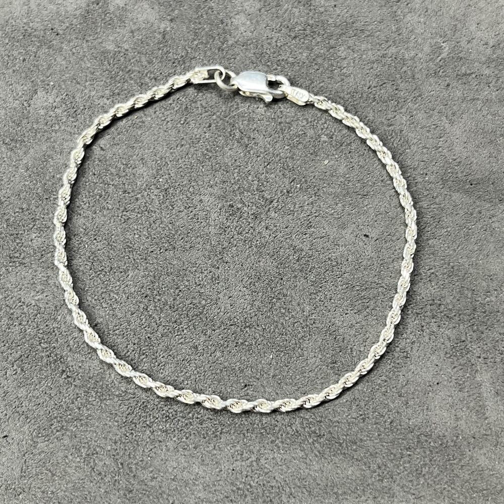 Vintage Sterling Silver Rope Chain Bracelet 7” Italy 925 Signed.